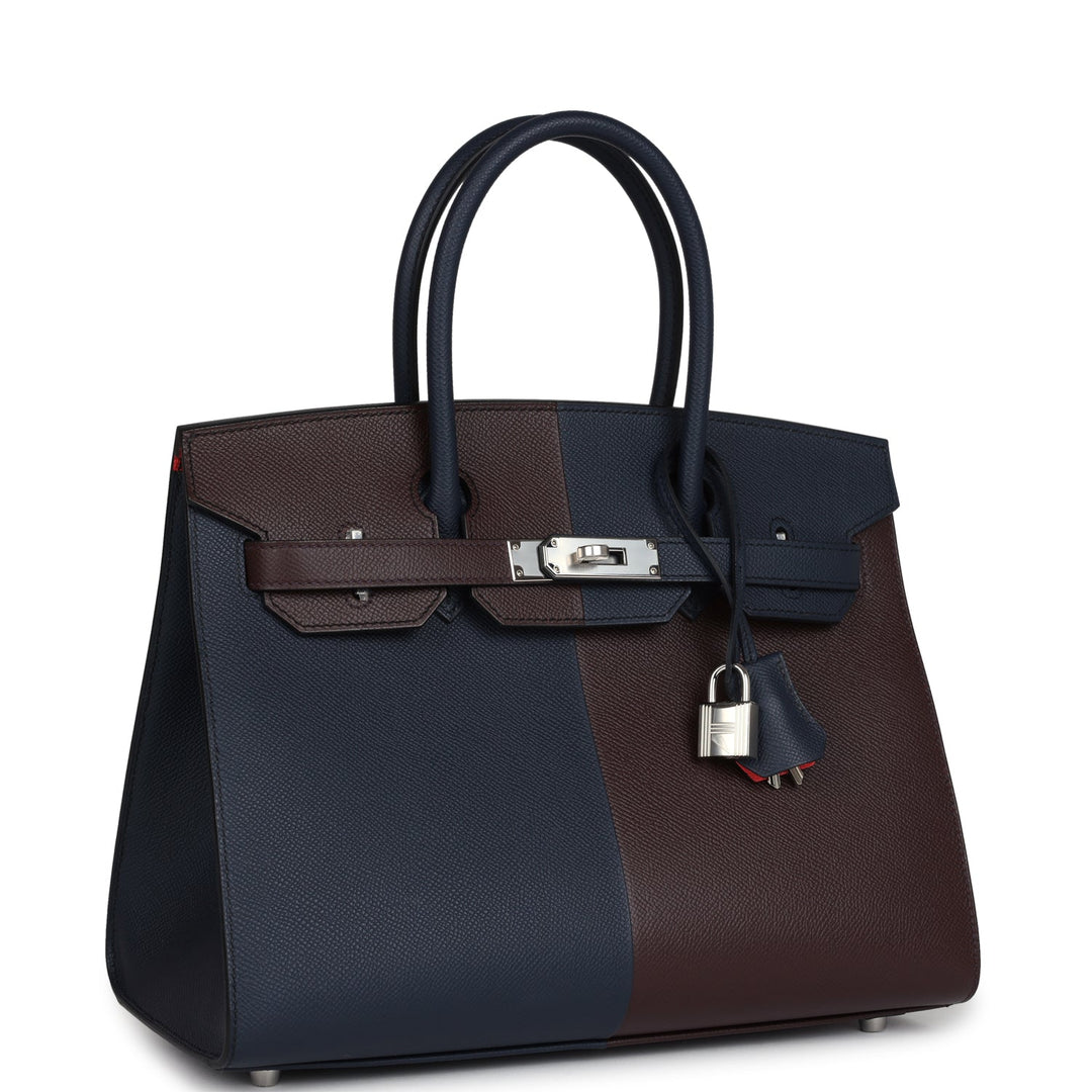 Hermes Casaque Birkin Sellier 30 Rouge Sellier and BleNewIndigo Epsom Palladium Hardware