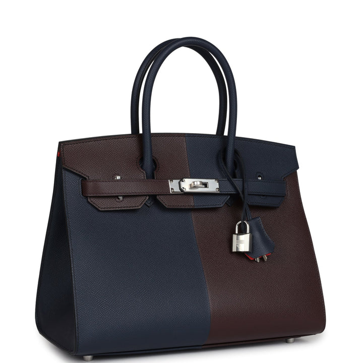 Hermes Casaque Birkin Sellier 30 Rouge Sellier and BleNewIndigo Epsom Palladium Hardware