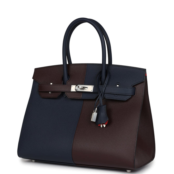 Hermes Casaque Birkin Sellier 30 Rouge Sellier and BleNewIndigo Epsom Palladium Hardware
