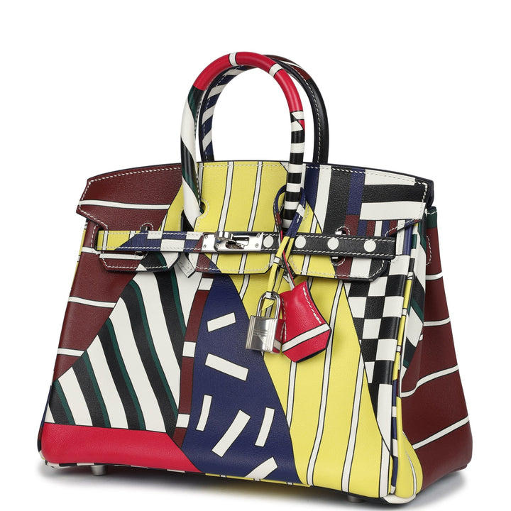 Hermes "One Two Three and Away We Go" Birkin 25 Multicolor Swift Palladium Hardware