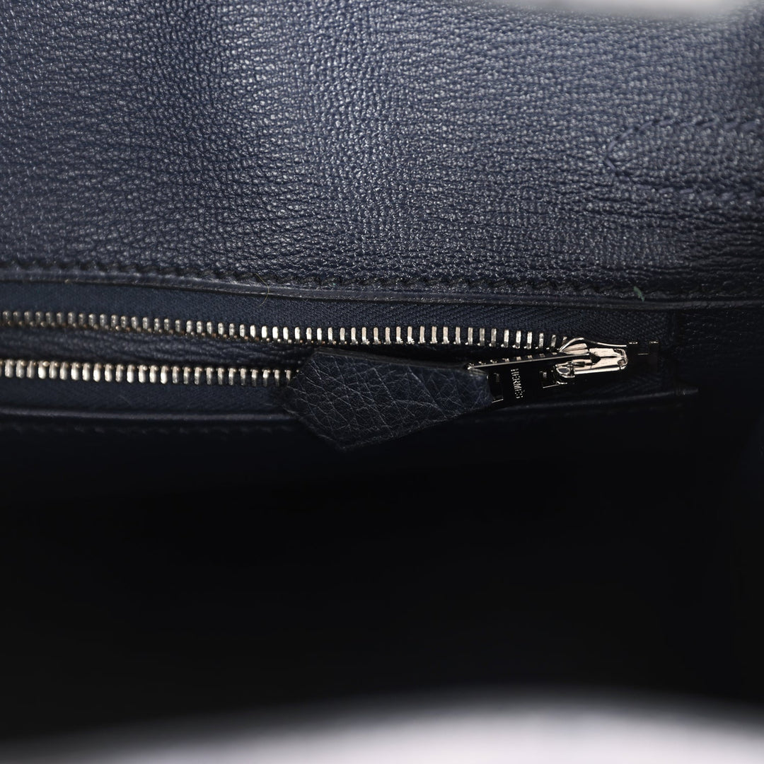 Hermes Special Order (HSS) Birkin 25 Gris Agate and Bleu Indigo Ostrich Brushed Palladium Hardware