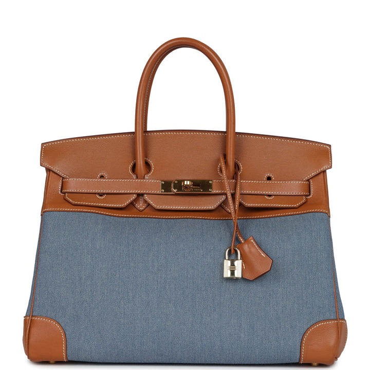 Hermes Birkin 35 Blue Denim and Gold Gulliver Gold Hardware
