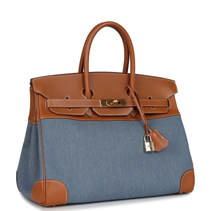 Hermes Birkin 35 Blue Denim and Gold Gulliver Gold Hardware