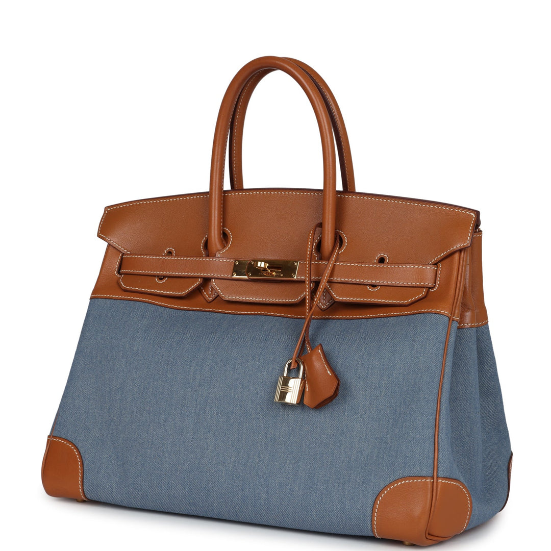 Hermes Birkin 35 Blue Denim and Gold Gulliver Gold Hardware