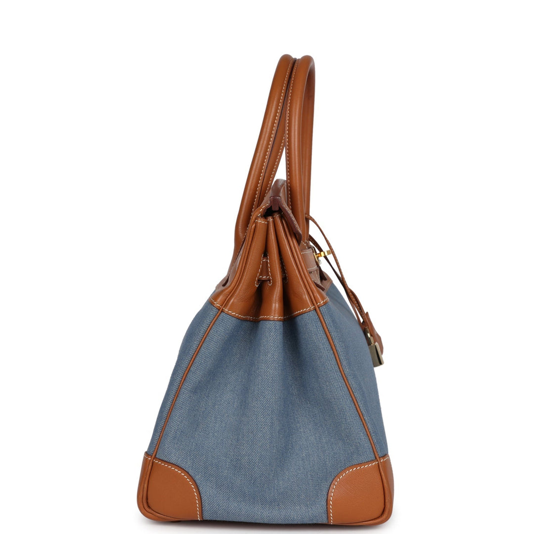 Hermes Birkin 35 Blue Denim and Gold Gulliver Gold Hardware