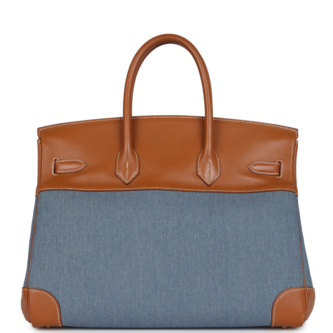 Hermes Birkin 35 Blue Denim and Gold Gulliver Gold Hardware