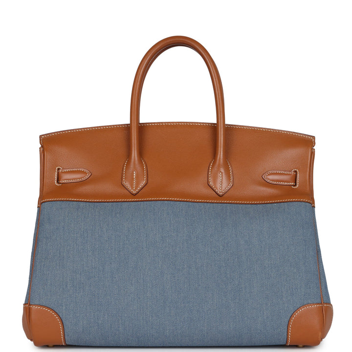 Hermes Birkin 35 Blue Denim and Gold Gulliver Gold Hardware