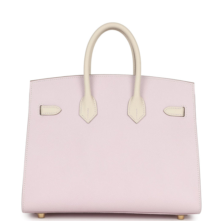 Hermes Special Order (HSS) Birkin Sellier 25 Mauve Pale and Craie Epsom Brushed Gold Hardware
