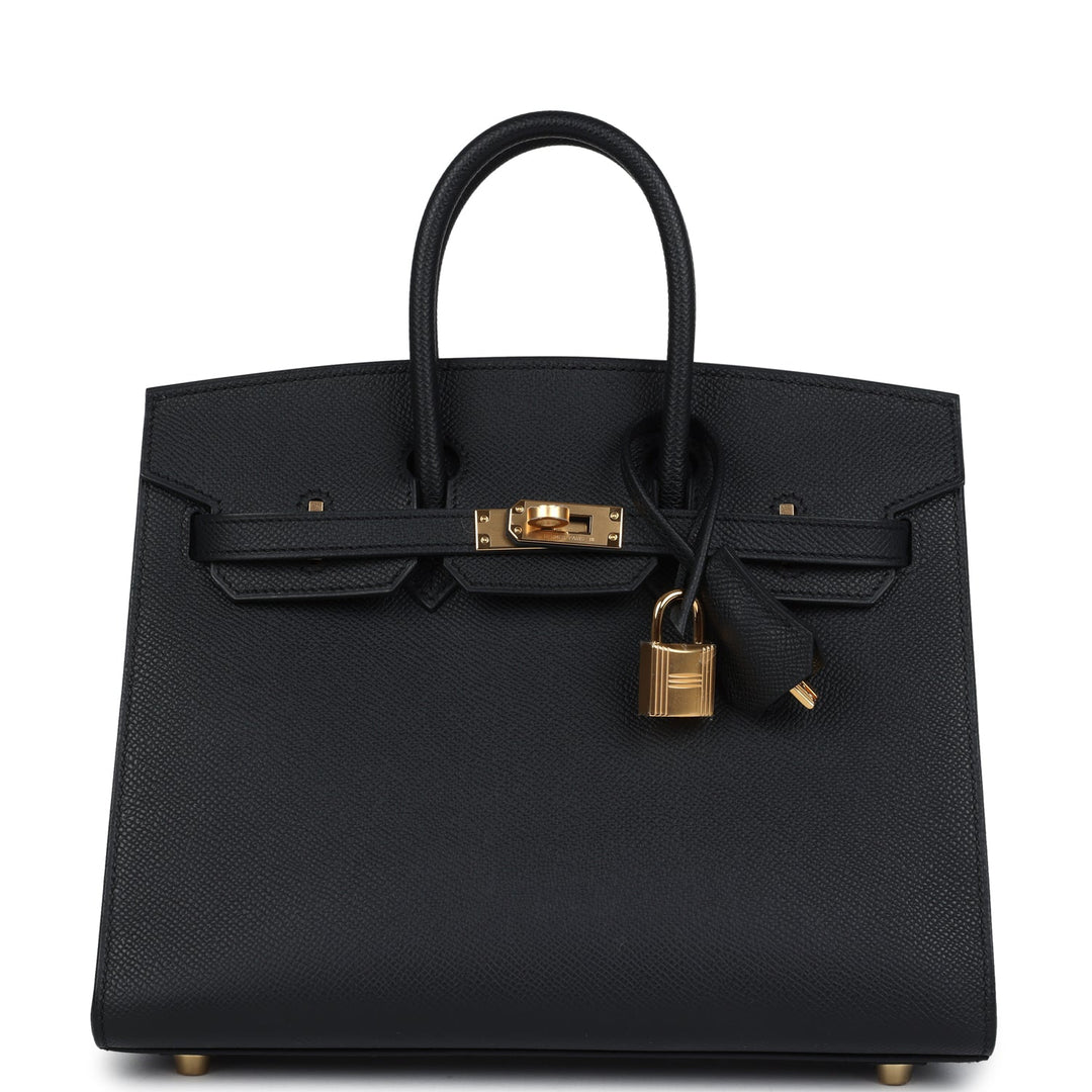 Hermes Birkin Sellier 25 Black Epsom Gold Hardware
