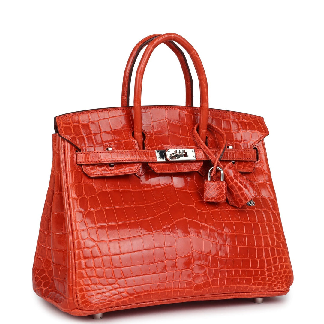 Hermes Birkin 25 Orange Poppy Shiny Niloticus Crocodile Palladium Hardware