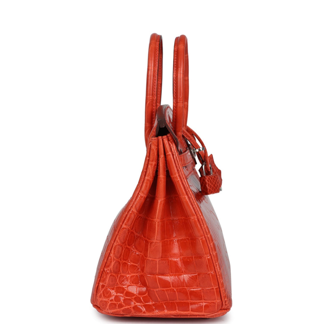 Hermes Birkin 25 Orange Poppy Shiny Niloticus Crocodile Palladium Hardware