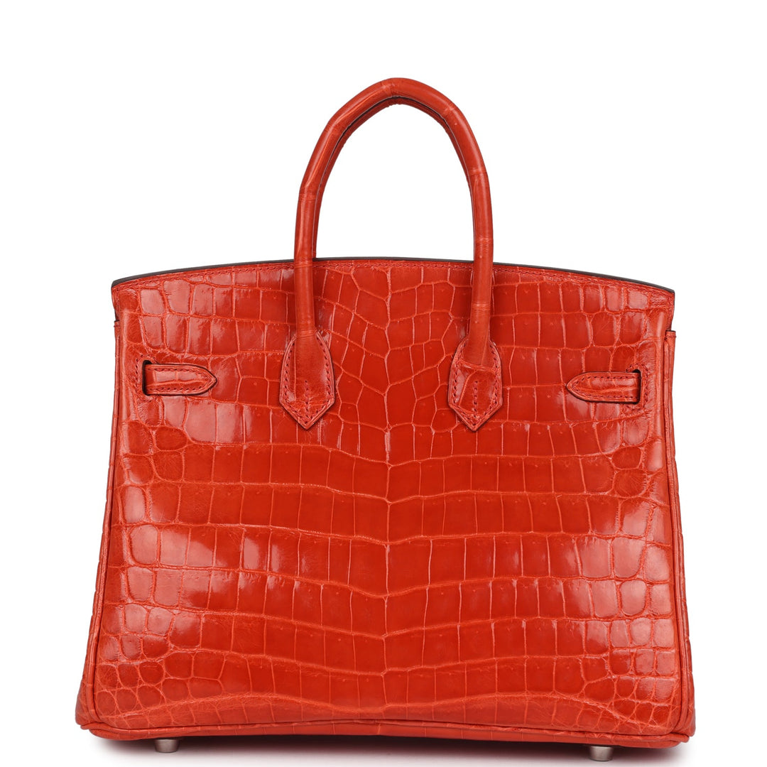 Hermes Birkin 25 Orange Poppy Shiny Niloticus Crocodile Palladium Hardware