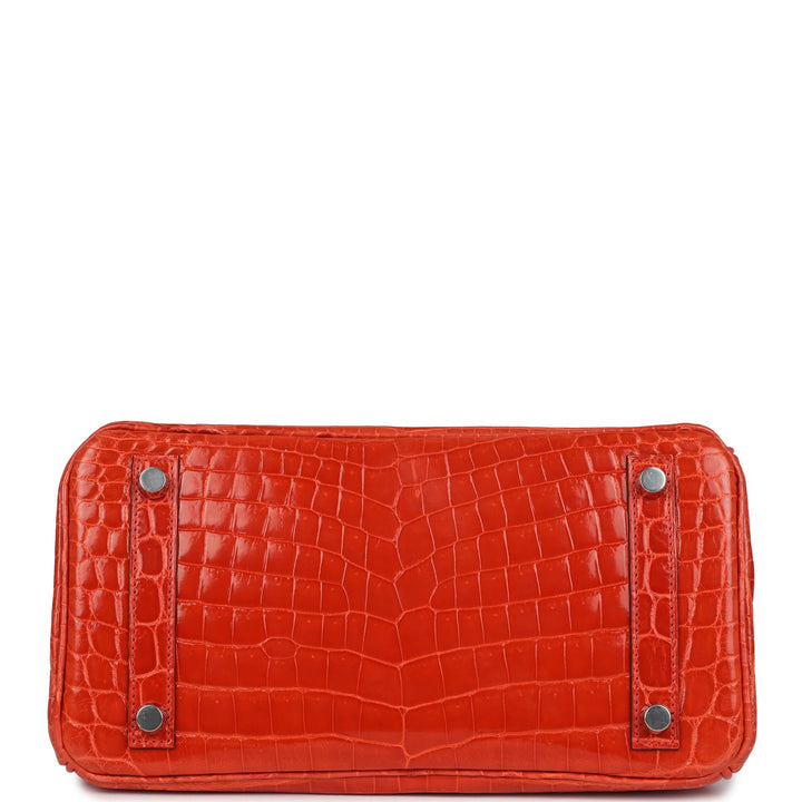 Hermes Birkin 25 Orange Poppy Shiny Niloticus Crocodile Palladium Hardware
