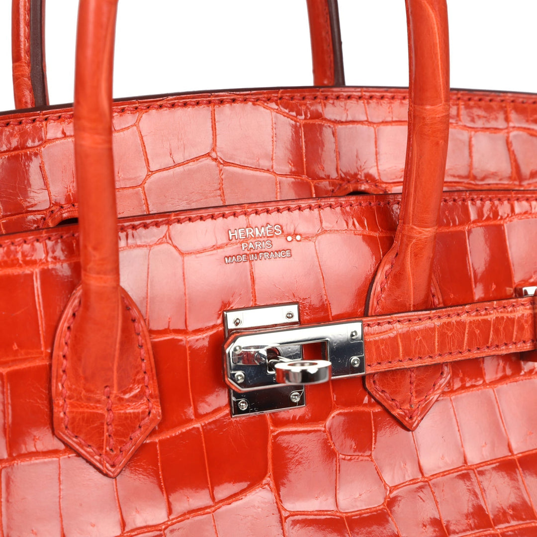 Hermes Birkin 25 Orange Poppy Shiny Niloticus Crocodile Palladium Hardware