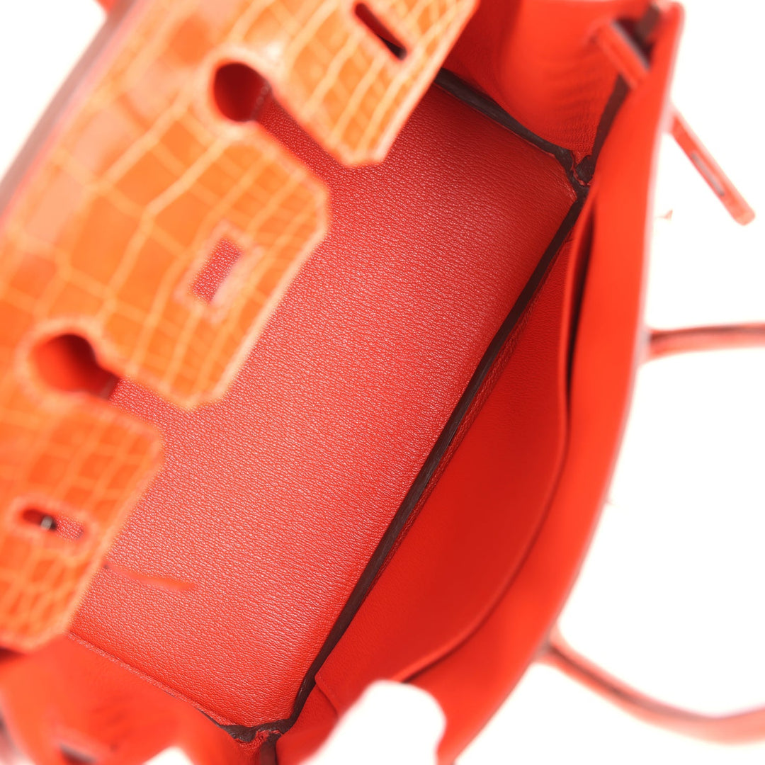 Hermes Birkin 25 Orange Poppy Shiny Niloticus Crocodile Palladium Hardware