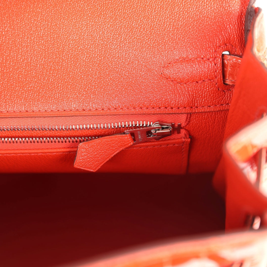 Hermes Birkin 25 Orange Poppy Shiny Niloticus Crocodile Palladium Hardware