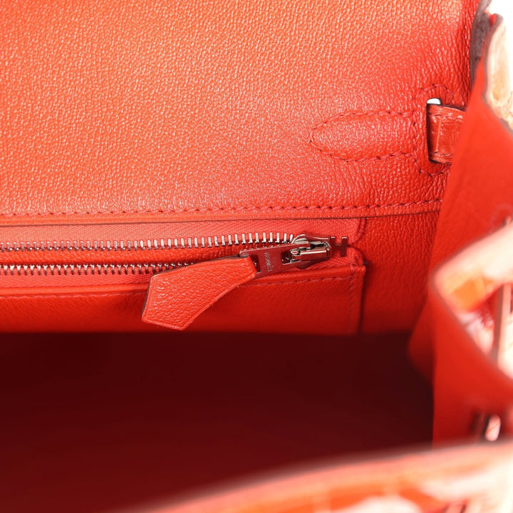 Hermes Birkin 25 Orange Poppy Shiny Niloticus Crocodile Palladium Hardware