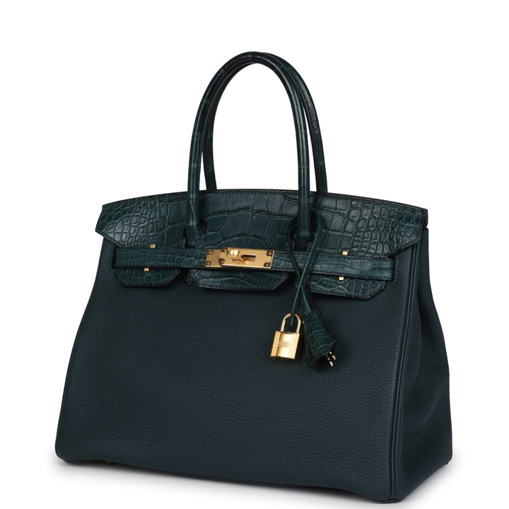Hermes Birkin 30 Vert Cypress Togo and Matte Alligator Touch Gold Hardware