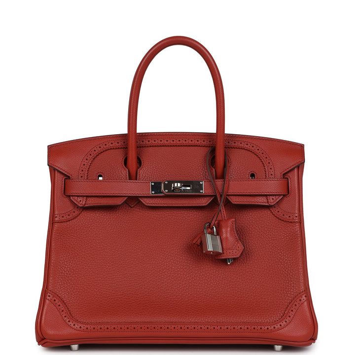Hermes Birkin 30 Ghillies Brique Clemence and Evercolor Palladium Hardware