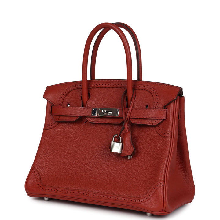 Hermes Birkin 30 Ghillies Brique Clemence and Evercolor Palladium Hardware