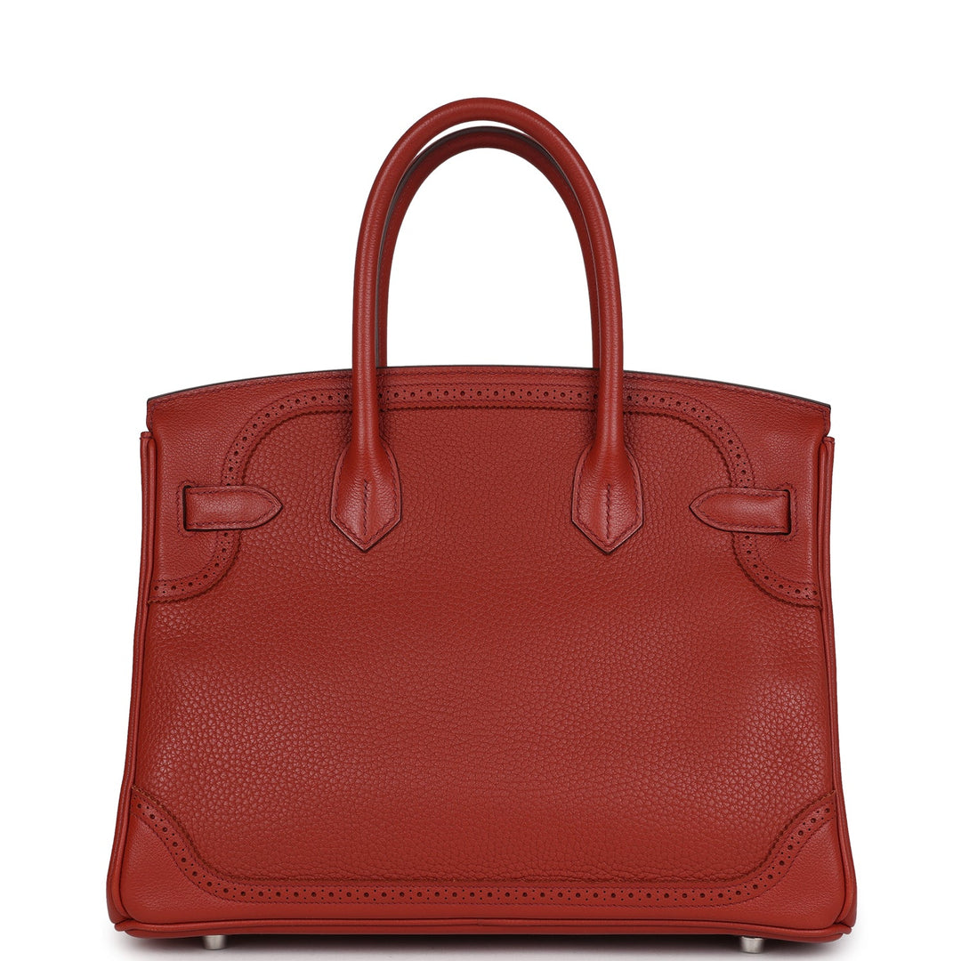 Hermes Birkin 30 Ghillies Brique Clemence and Evercolor Palladium Hardware