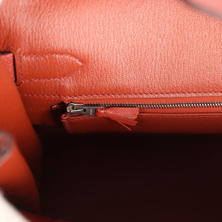 Hermes Birkin 30 Ghillies Brique Clemence and Evercolor Palladium Hardware