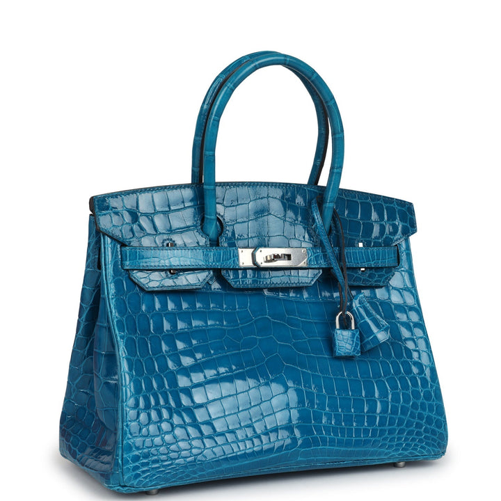Hermes Birkin 30 Bleu Izmir Shiny Niloticus Crocodile Palladium Hardware