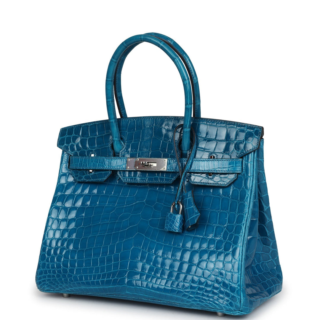 Hermes Birkin 30 Bleu Izmir Shiny Niloticus Crocodile Palladium Hardware