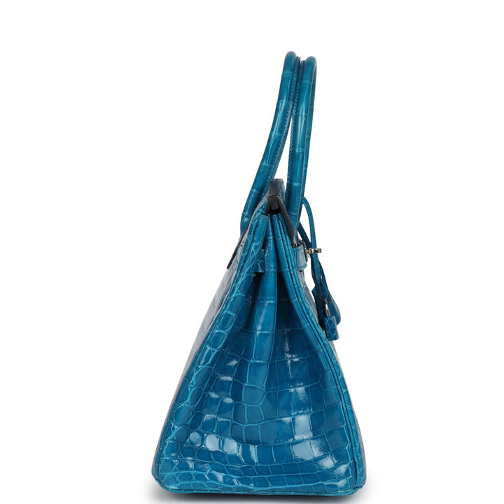 Hermes Birkin 30 Bleu Izmir Shiny Niloticus Crocodile Palladium Hardware