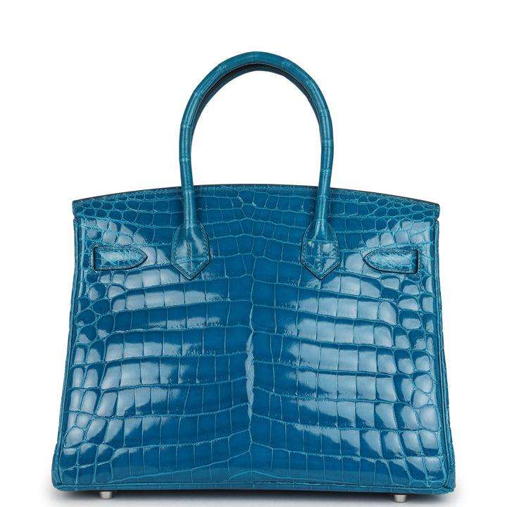 Hermes Birkin 30 Bleu Izmir Shiny Niloticus Crocodile Palladium Hardware