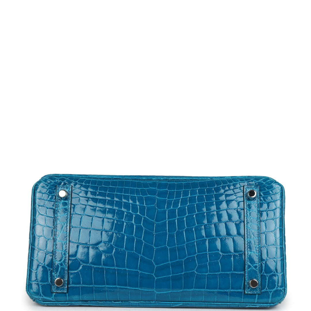 Hermes Birkin 30 Bleu Izmir Shiny Niloticus Crocodile Palladium Hardware