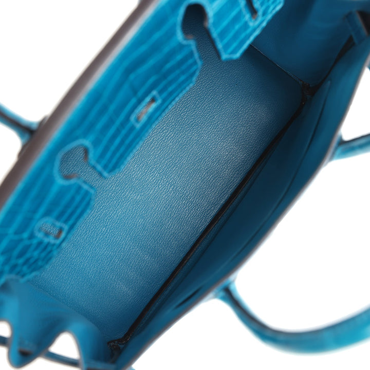 Hermes Birkin 30 Bleu Izmir Shiny Niloticus Crocodile Palladium Hardware