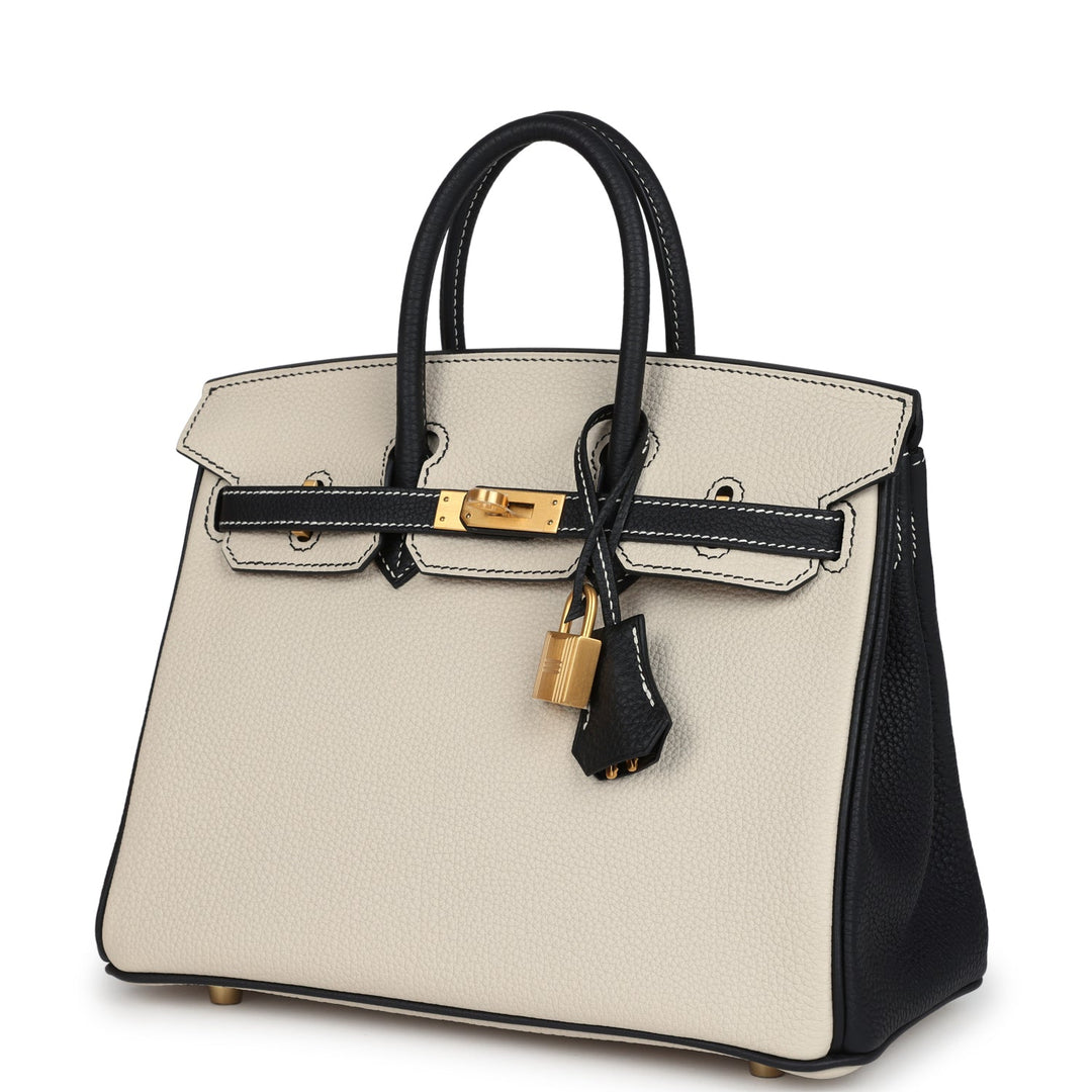 Hermes Special Order (HSS) Birkin 25 Craie and Black Togo Brushed Gold Hardware