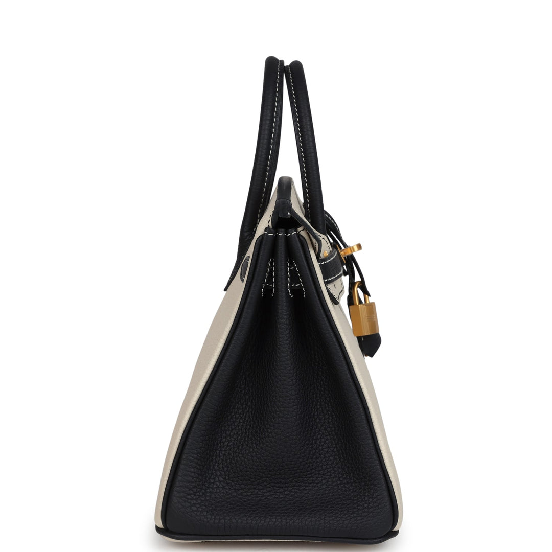 Hermes Special Order (HSS) Birkin 25 Craie and Black Togo Brushed Gold Hardware