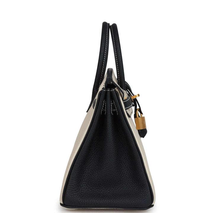 Hermes Special Order (HSS) Birkin 25 Craie and Black Togo Brushed Gold Hardware