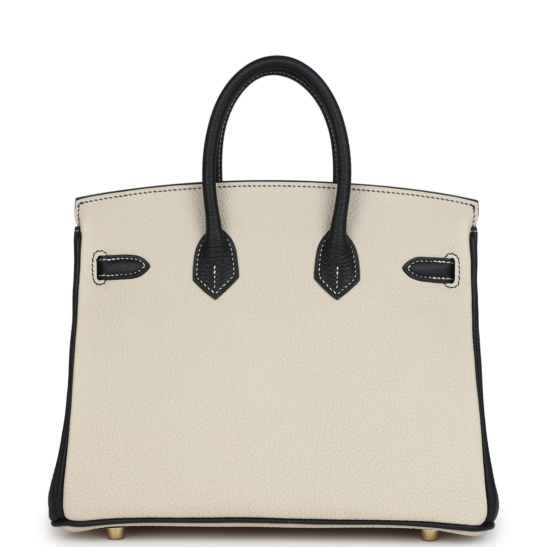 Hermes Special Order (HSS) Birkin 25 Craie and Black Togo Brushed Gold Hardware