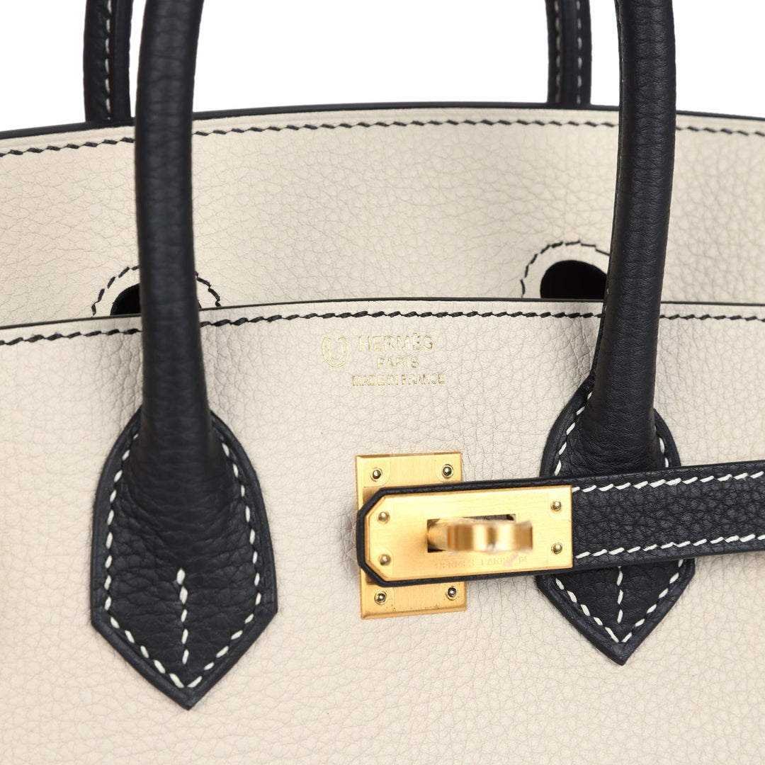 Hermes Special Order (HSS) Birkin 25 Craie and Black Togo Brushed Gold Hardware