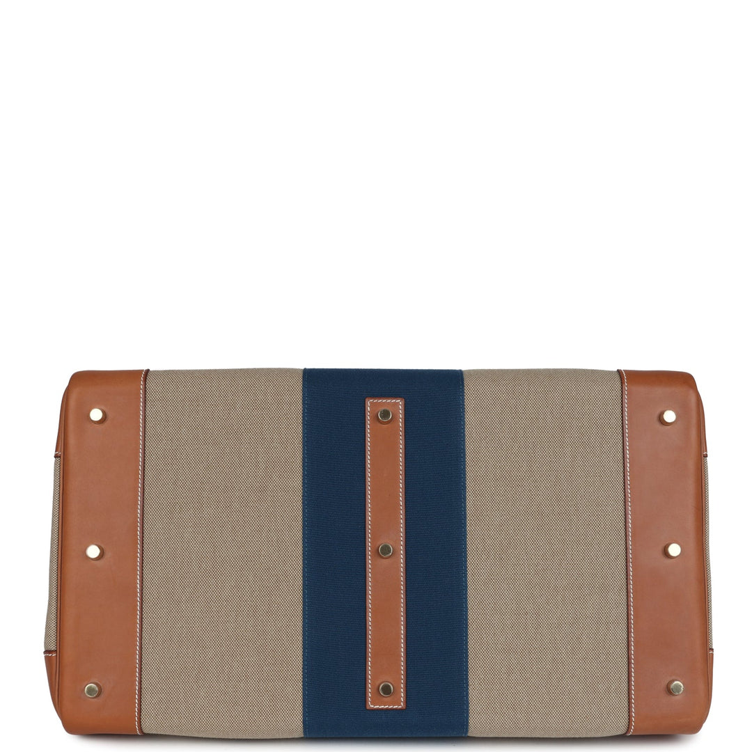 Hermes Birkin HAC 50 Flag Ficelle Toile H, Fauve Barenia and Bleu Toile H Canvas Gold Hardware