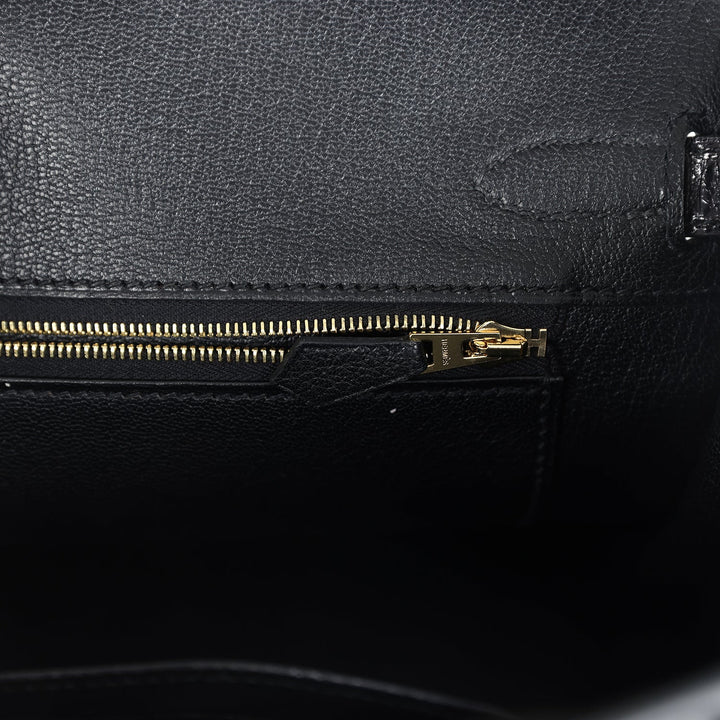 Hermes Birkin 30 Black Shiny Niloticus Crocodile and Novillo Touch Rose Gold Hardware