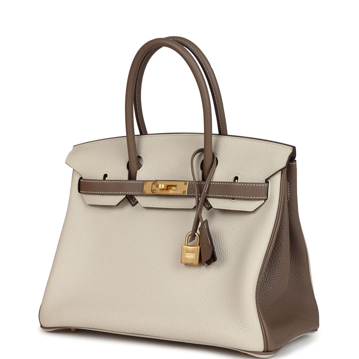 Hermes Special Order (HSS) Birkin 30 Etoupe and Craie Togo Brushed Gold Hardware
