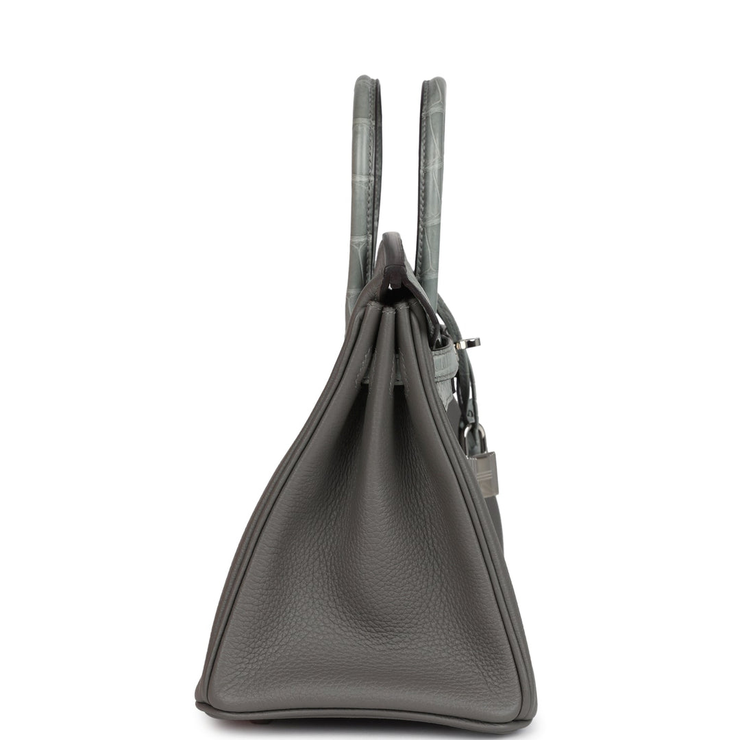 Hermes Birkin 25 Gris Meyer Togo and Gris Ciment Matte Alligator Touch Palladium Hardware
