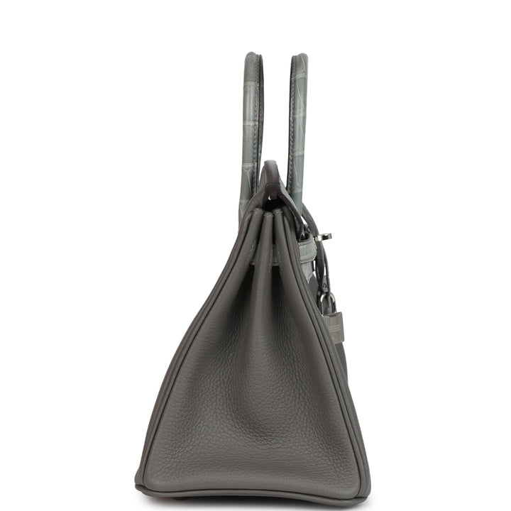 Hermes Birkin 25 Gris Meyer Togo and Gris Ciment Matte Alligator Touch Palladium Hardware