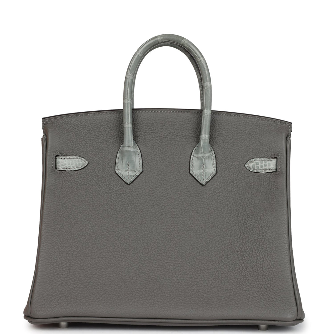 Hermes Birkin 25 Gris Meyer Togo and Gris Ciment Matte Alligator Touch Palladium Hardware