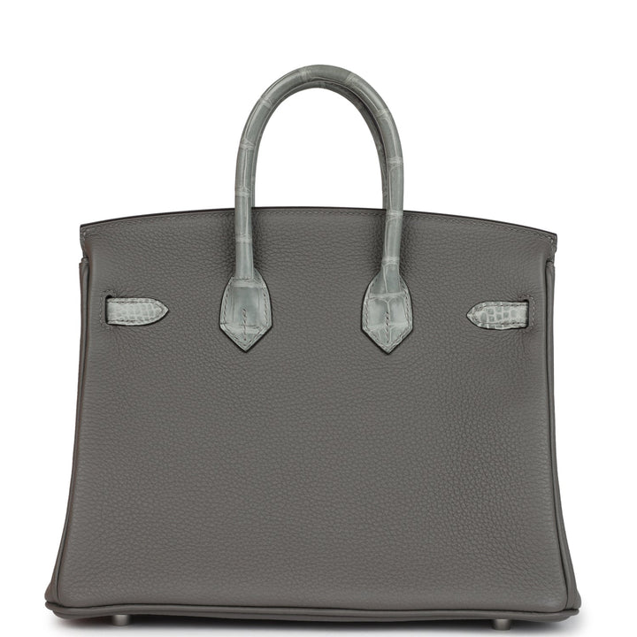 Hermes Birkin 25 Gris Meyer Togo and Gris Ciment Matte Alligator Touch Palladium Hardware