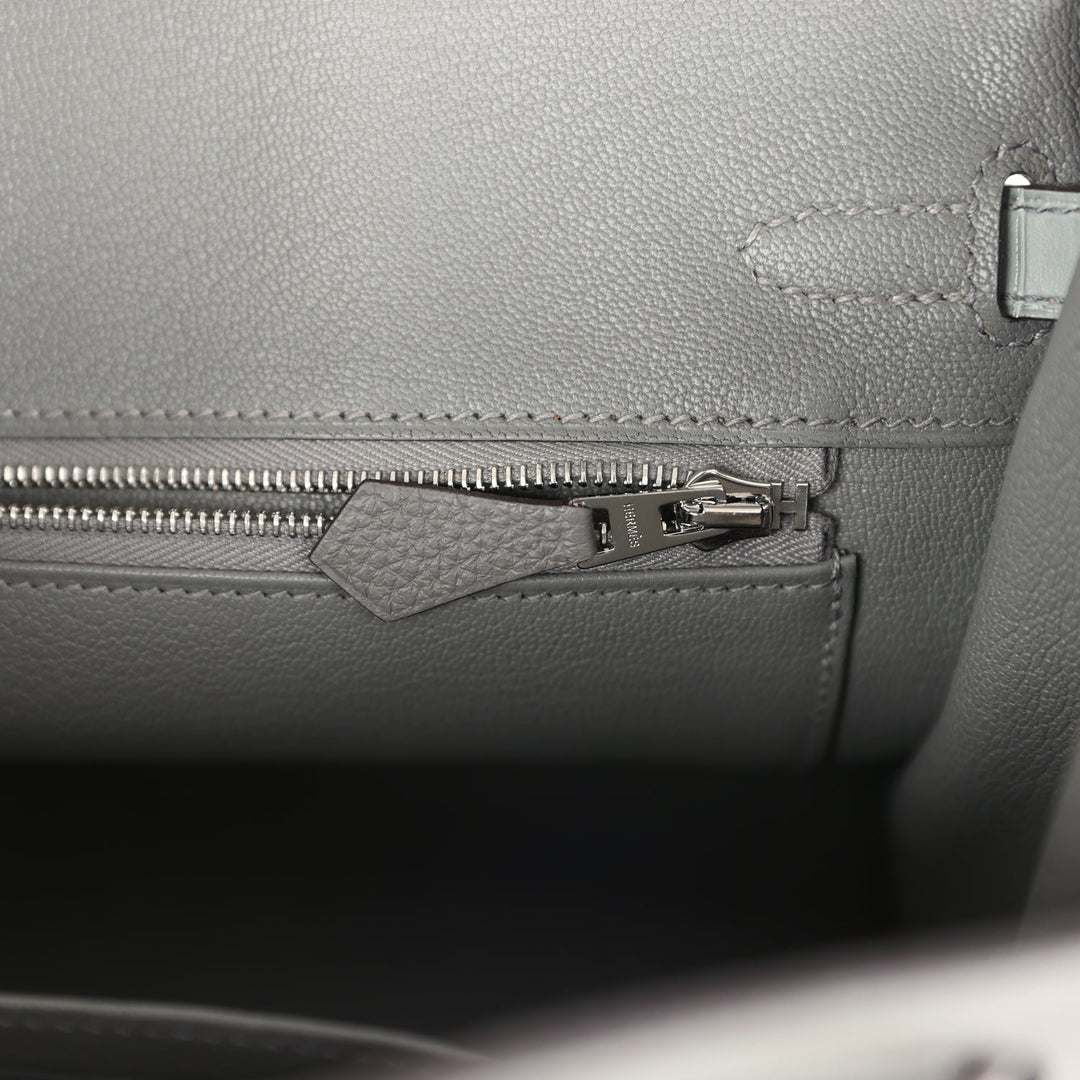Hermes Birkin 25 Gris Meyer Togo and Gris Ciment Matte Alligator Touch Palladium Hardware