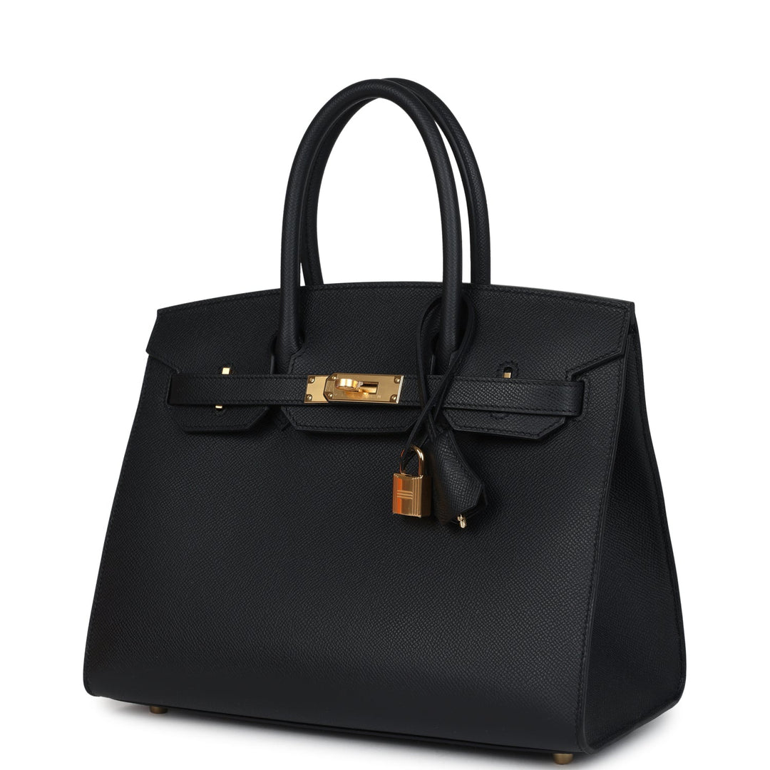 Hermes Birkin Sellier 30 Black Epsom Gold Hardware