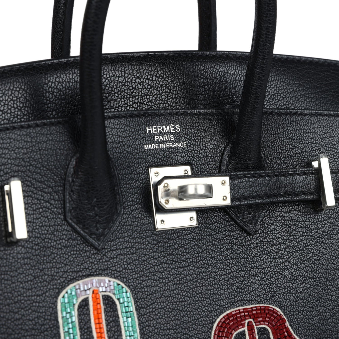 Hermes Birkin Sellier 20 “Bouclerie Moderne Casaque” Black Chevre Chamkila Palladium Hardware