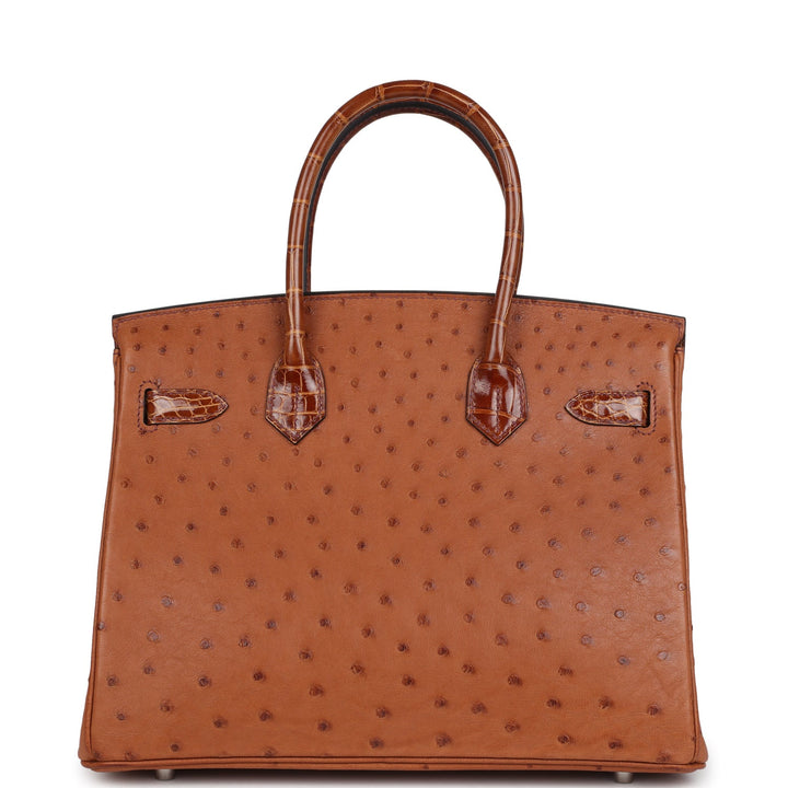 Hermes Birkin 30 Miel Shiny Alligator and Cognac Ostrich Touch Palladium Hardware