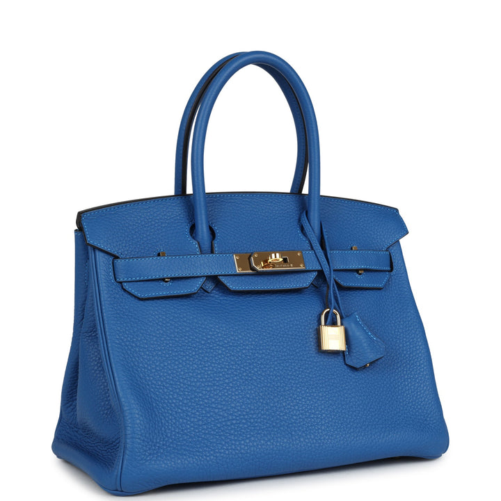 Hermes Birkin 30 Bleu Hydra Clemence Gold Hardware