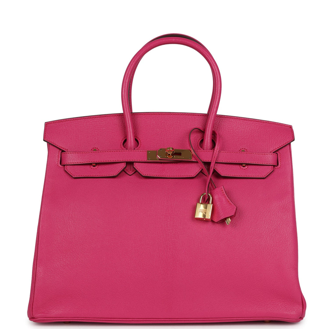 Hermes Birkin 35 Rose Shocking Chevre Mysore Gold Hardware